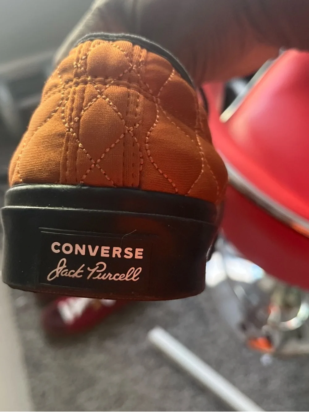 Converse Men’s Orange Quilted Low-Top Sneakers with Black Trim - Picture 4 of 4